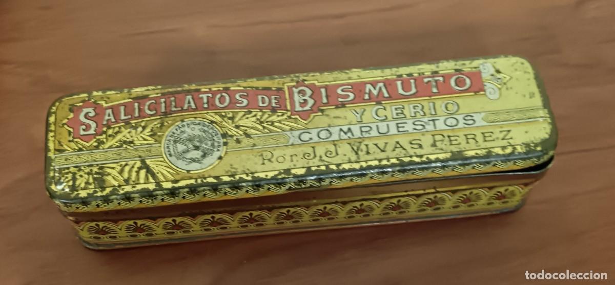 Cajas y cajitas met&aacute;licas: CAJA DE SALICILATOS DE BISMUTO Y CERIO J.J. VIVAS P&Eacute;REZ 15X4 CM.