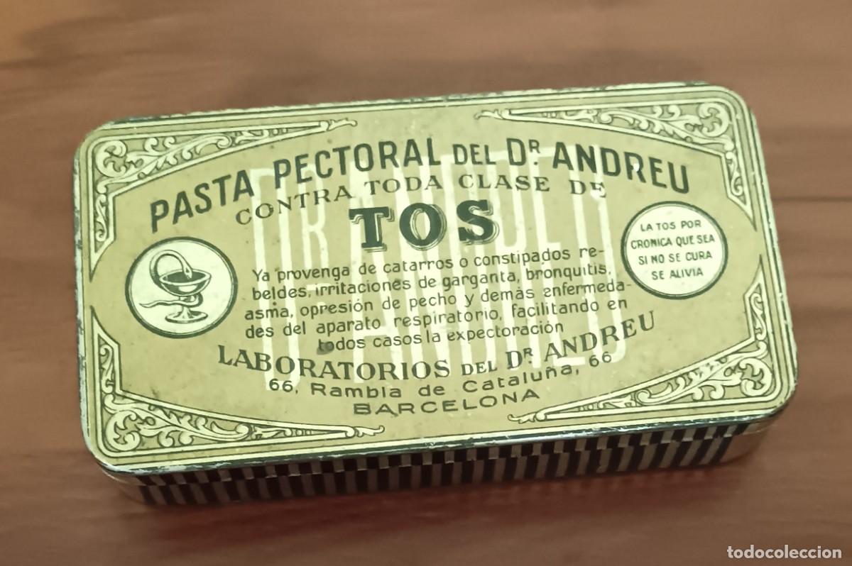 Cajas y cajitas met&aacute;licas: CAJA MET&Aacute;LICA PASTA PECTORAL DEL DR. ANDREU CONTRA TODA CLASE DE TOS BARCELONA 9,5X5,5 CM.