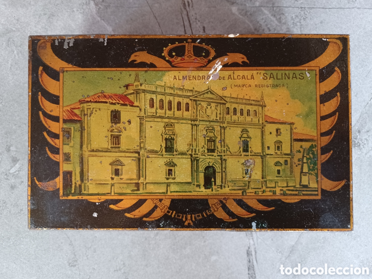 Cajas y cajitas met&aacute;licas: Caja met&aacute;lica de almendras de Alcal&aacute;, la Salinas.