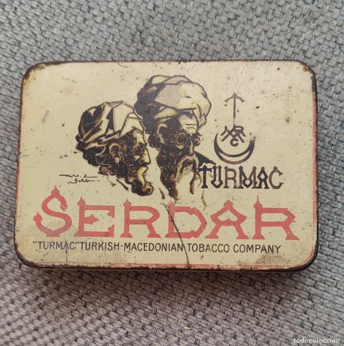 Cajas y cajitas met&aacute;licas: Antigua caja de lata litografiada de tabacos Belga TURMAC SERDAR