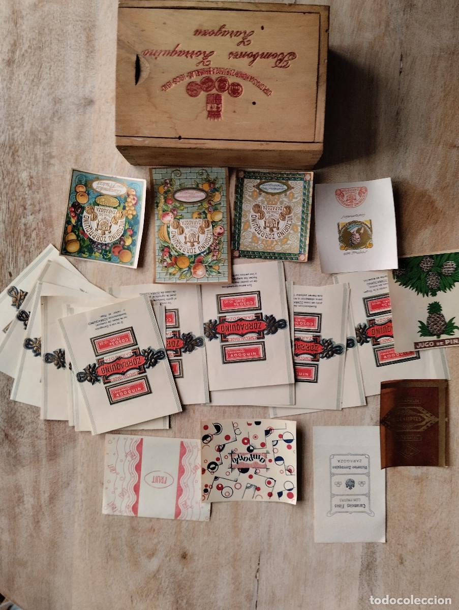 Cajas y cajitas met&aacute;licas: CAJA DE MADERA BOMBONES ZORRAQUINO ZARAGOZA. CON 22 ETIQUETAS CARAMELOS...