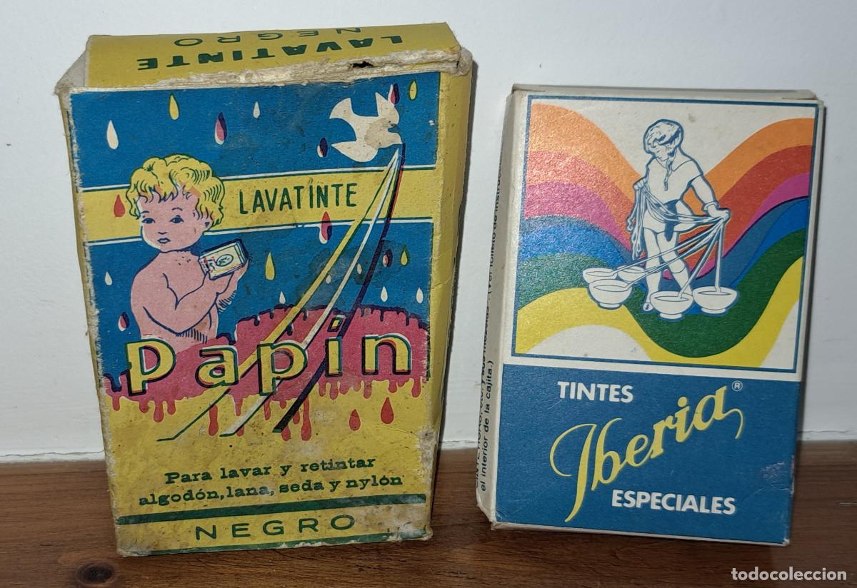 Cajas y cajitas met&aacute;licas: TINTES IBERIA Y TINTES PAP&Iacute;N - 2 CAJITAS DE TINTES CON SUS SOBRES - A&Ntilde;OS 60