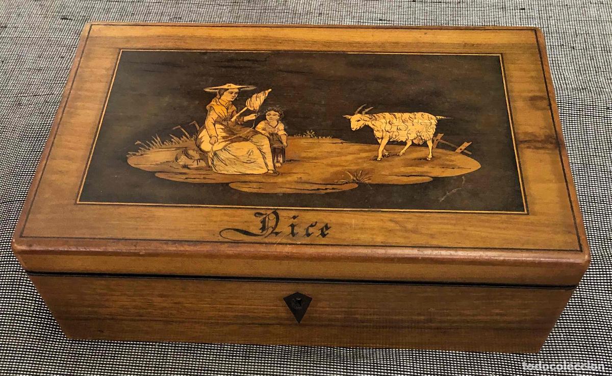 Cajas y cajitas met&aacute;licas: CAJA JOYERO FRANCESA EN MADERA NOBLE ESTILO NEOCLASICO CON INFLUENCIA PASTORAL Y SENTIMENTAL. C.1900