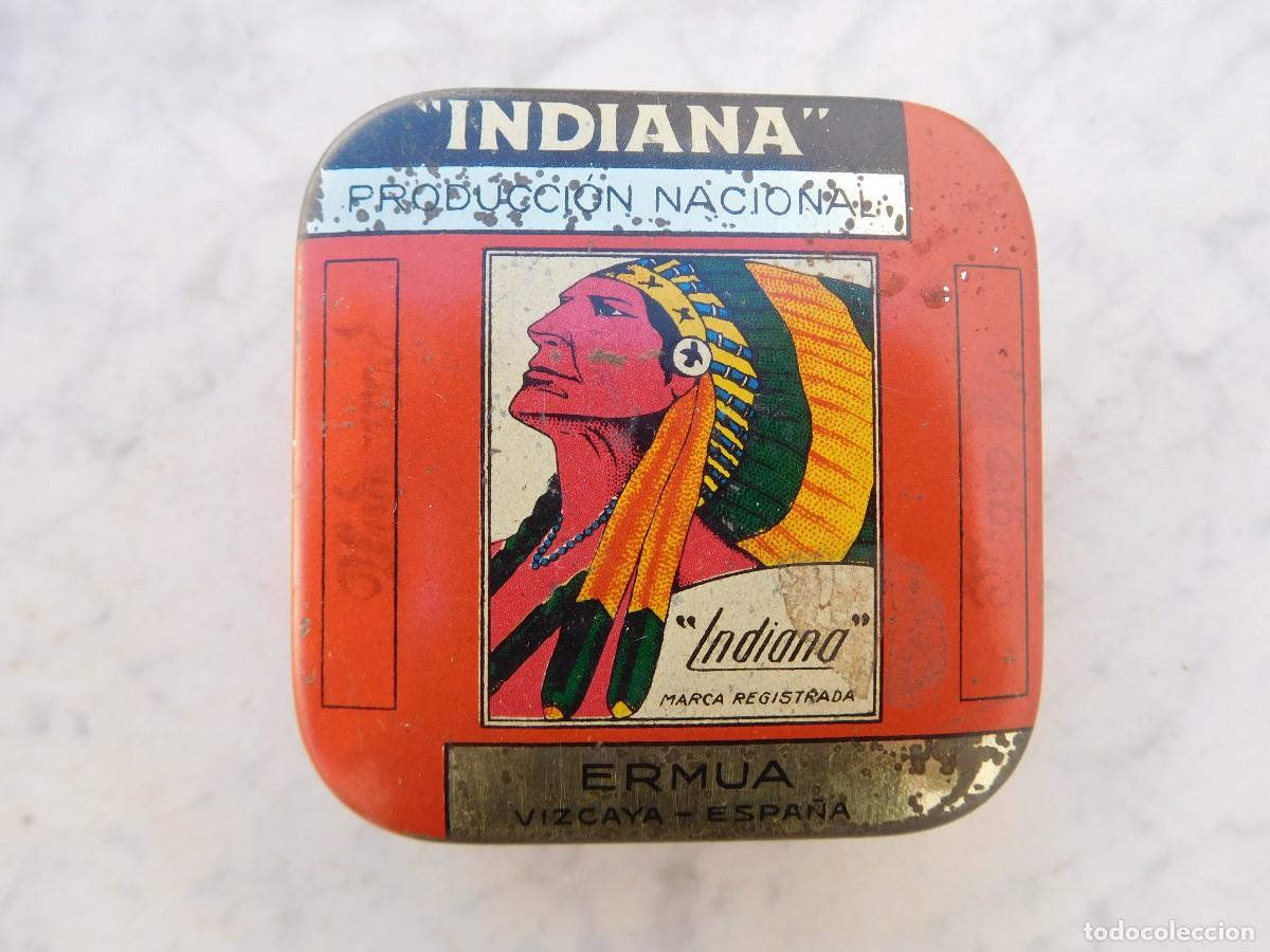 Cajas y cajitas met&aacute;licas: Caja de lata litografiada para cinta de m&aacute;quina de escribir - Marca Indiana - Ermua (Vizcaya)
