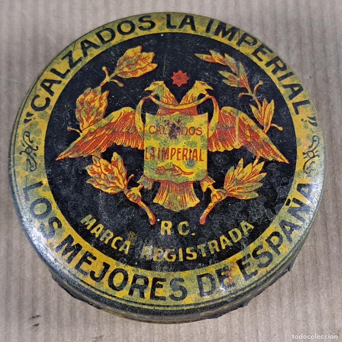 Cajas y cajitas met&aacute;licas: Caja met&aacute;lica &ldquo;Calzados La Imperial&rdquo;, principios siglo XX