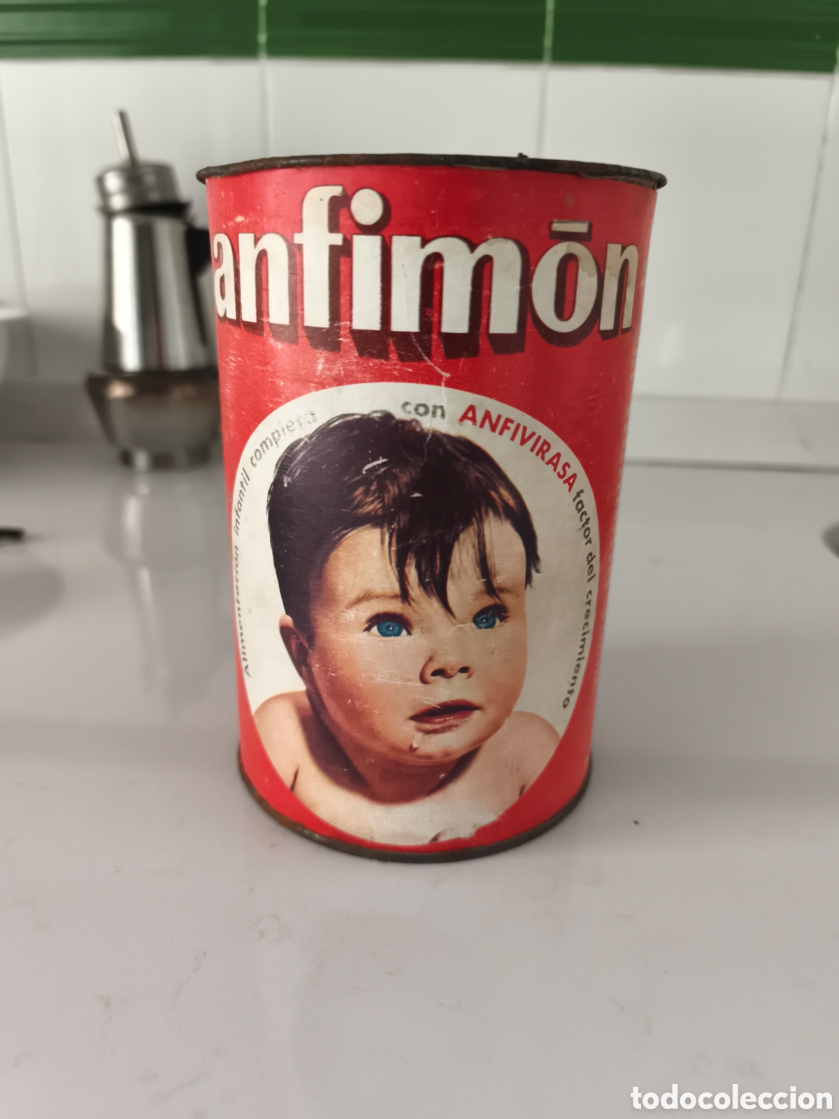 Cajas y cajitas met&aacute;licas: Antigua lata de Hojalata Anfimon, alimentaci&oacute;n infantil a&ntilde;os 60/70 en buen estado