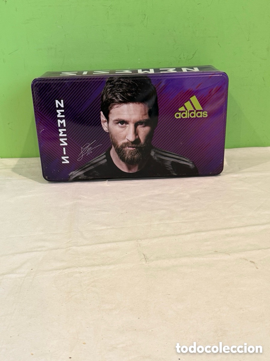 Cajas y cajitas met&aacute;licas: Lata met&aacute;lica Adidas Lionel Messi colecci&oacute;n oficial vintage f&uacute;tbol merchandising