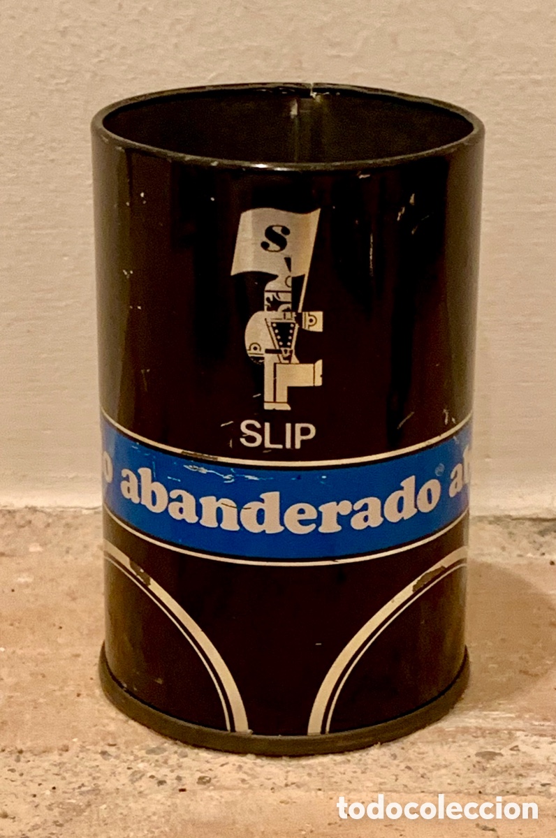 Cajas y cajitas met&aacute;licas: Bote de slip ABANDERADO. Lata serigrafiada. A&ntilde;os 70.