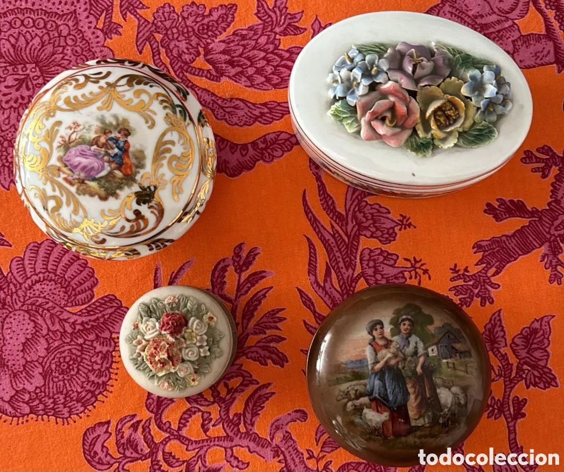 Cajas y cajitas met&aacute;licas: Colecci&oacute;n de cajitas porcelana, Limoges, escena Rom&aacute;ntica, flores ingl&eacute;s