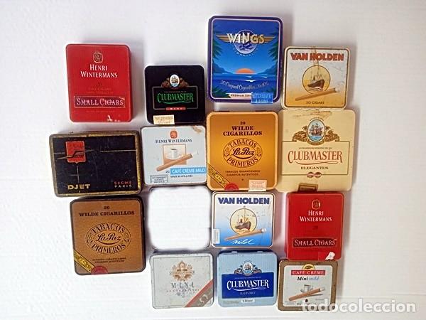 Cajas y cajitas met&aacute;licas: Lote de cajas de tabaco cuadradas de hojalata