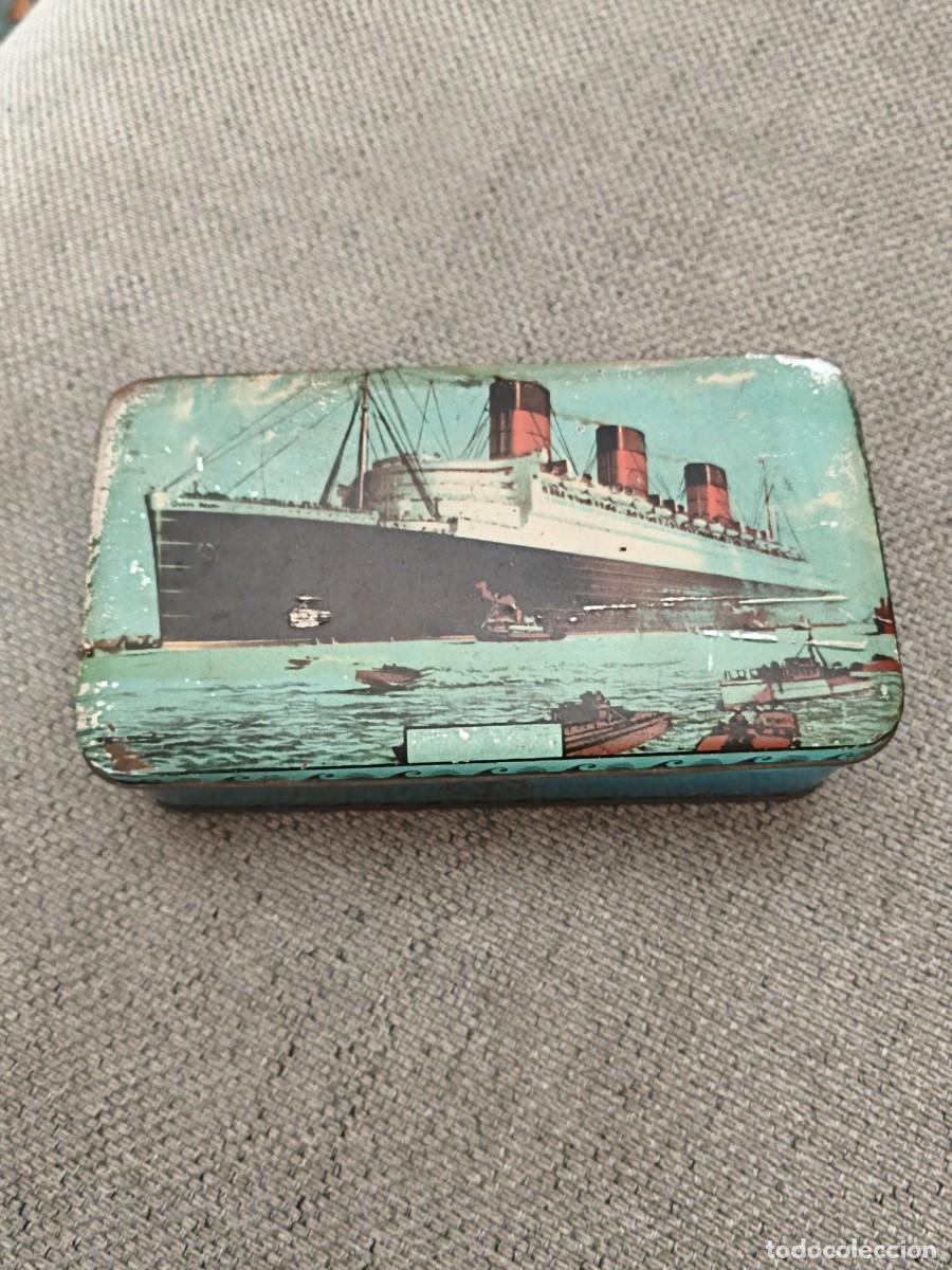 Cajas y cajitas met&aacute;licas: Caja de lata litografiada - con el barco Queen Mary - Caramelos Benson