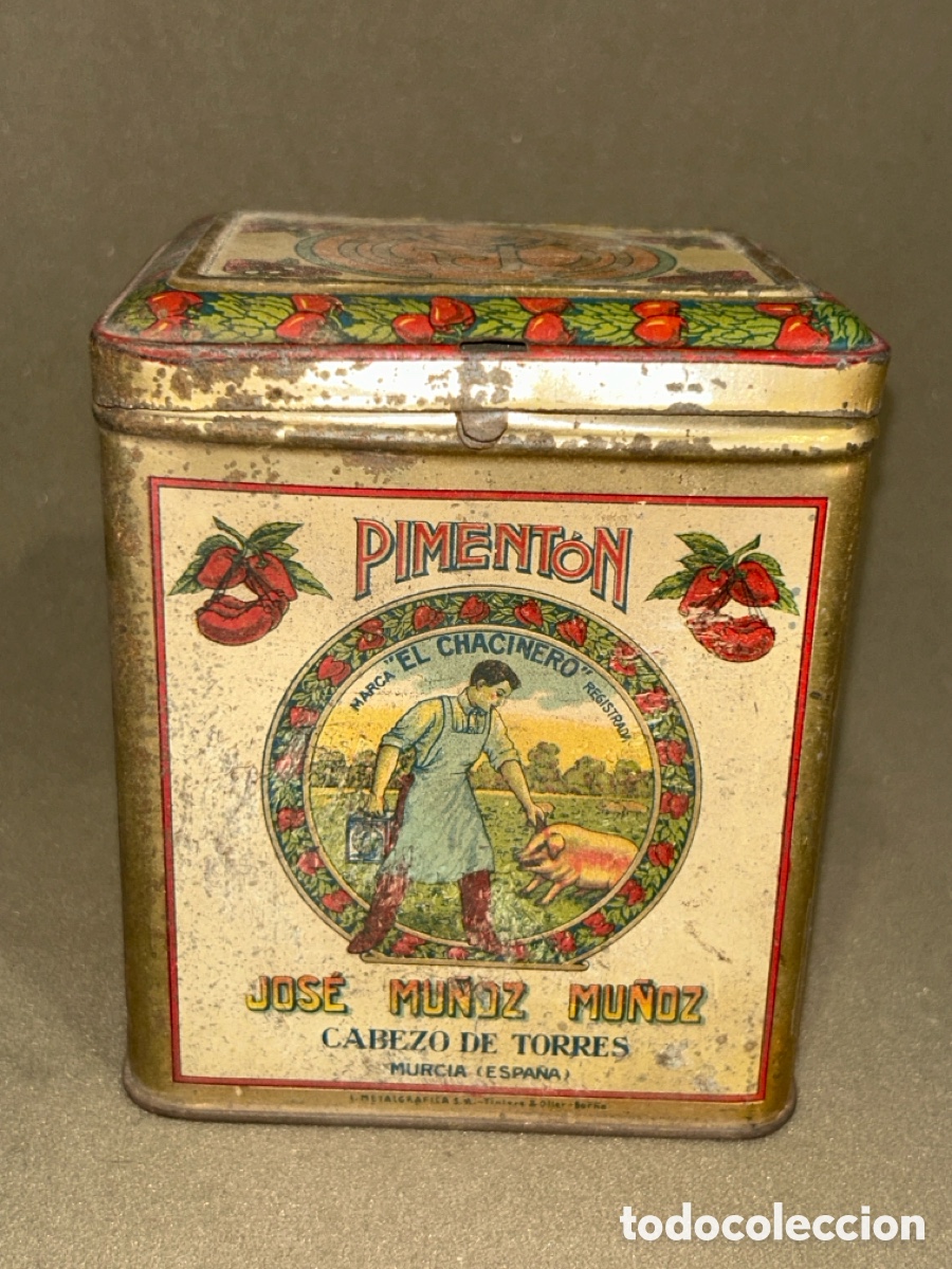 Cajas y cajitas met&aacute;licas: CAJA METALICA PIMENTON EL CHACINERO. JOSE MU&Ntilde;OZ MU&Ntilde;OZ 12 CM X 10 CM