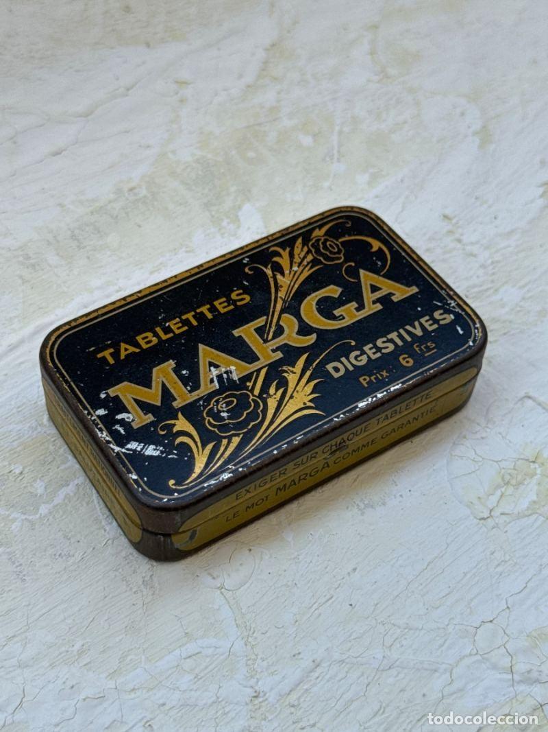 Cajas y cajitas met&aacute;licas: Lata de pastillas vintage francesas - anuncio de caja de medicinas Marga disgetives