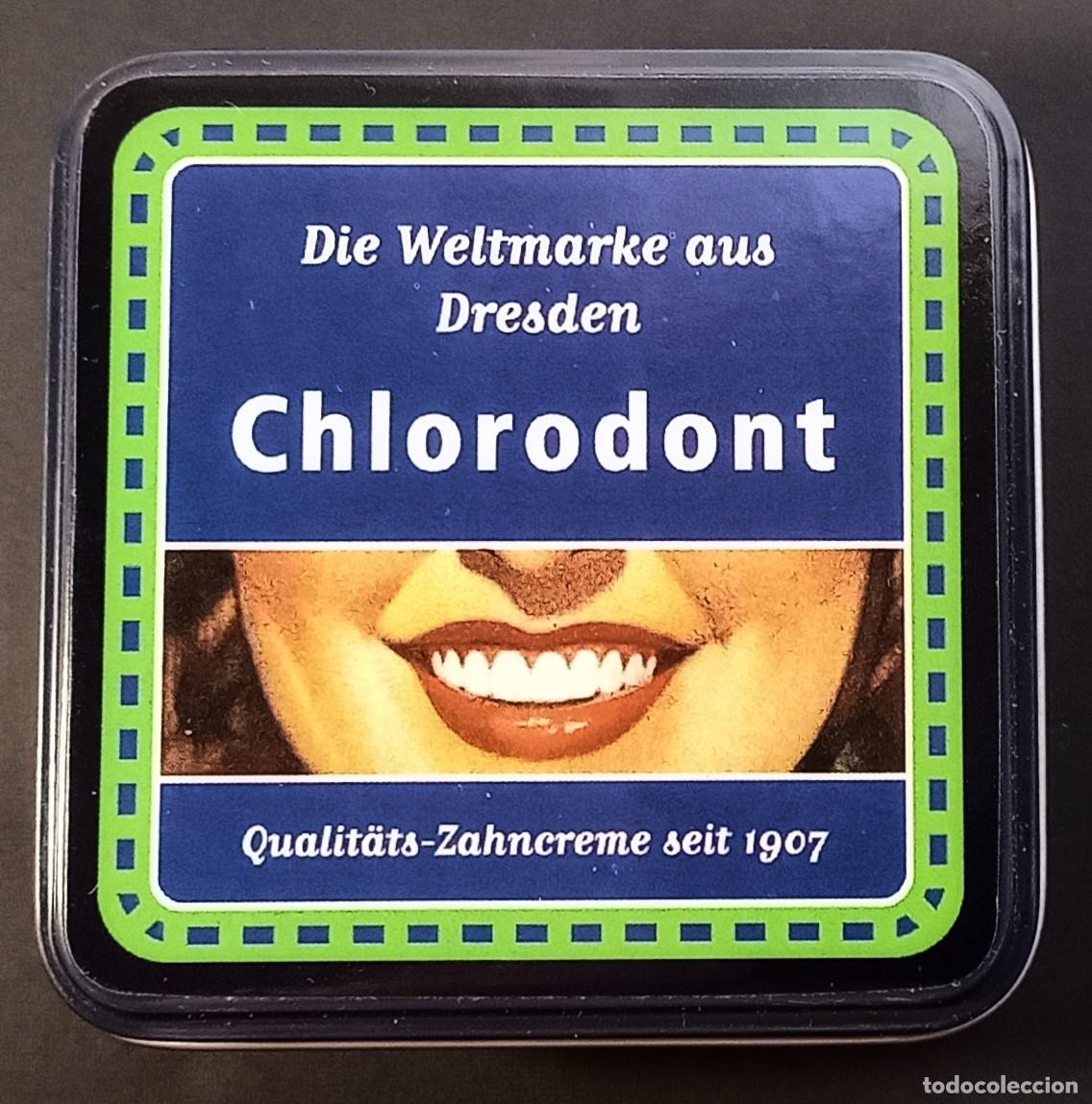 Cajas y cajitas met&aacute;licas: CAJITA MET&Aacute;LICA - CHLORODONT - 9 x 9 x 4.5 cm.