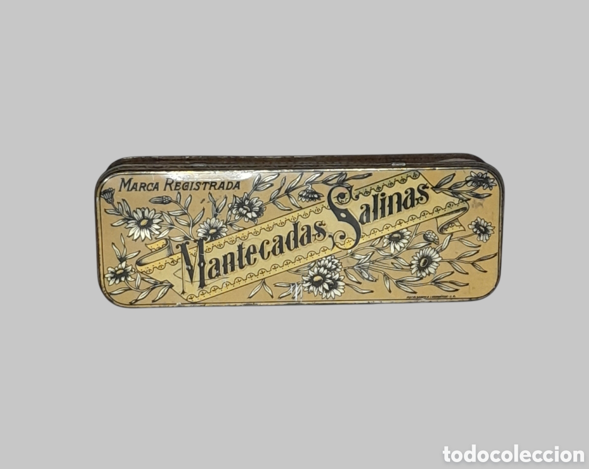Cajas y cajitas met&aacute;licas: Antigua lata serigrafiada de Mantecadas Salinas.