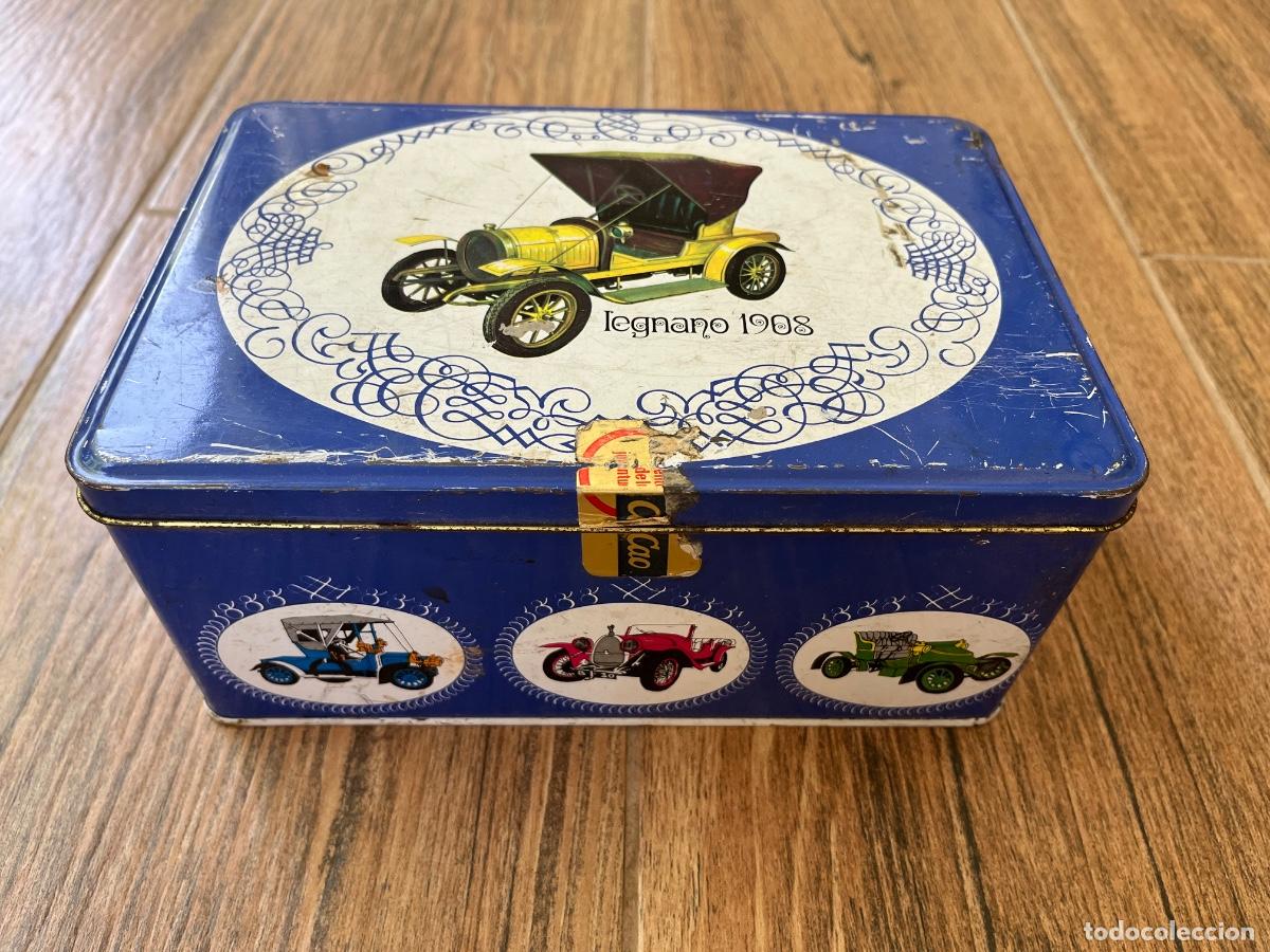 Cajas y cajitas met&aacute;licas: ANTIGUA LATA CAJA MET&Aacute;LICA DECORACION COCHES - COLA CAO