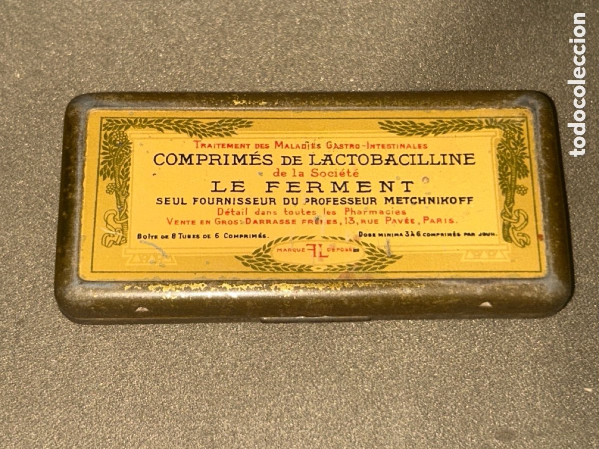 Cajas y cajitas met&aacute;licas: ANTIGUA CAJA DE HOJALATA COMPRIM&Eacute;S DE LACTOBACILLINE LE FERMENT *VER FOTOS*