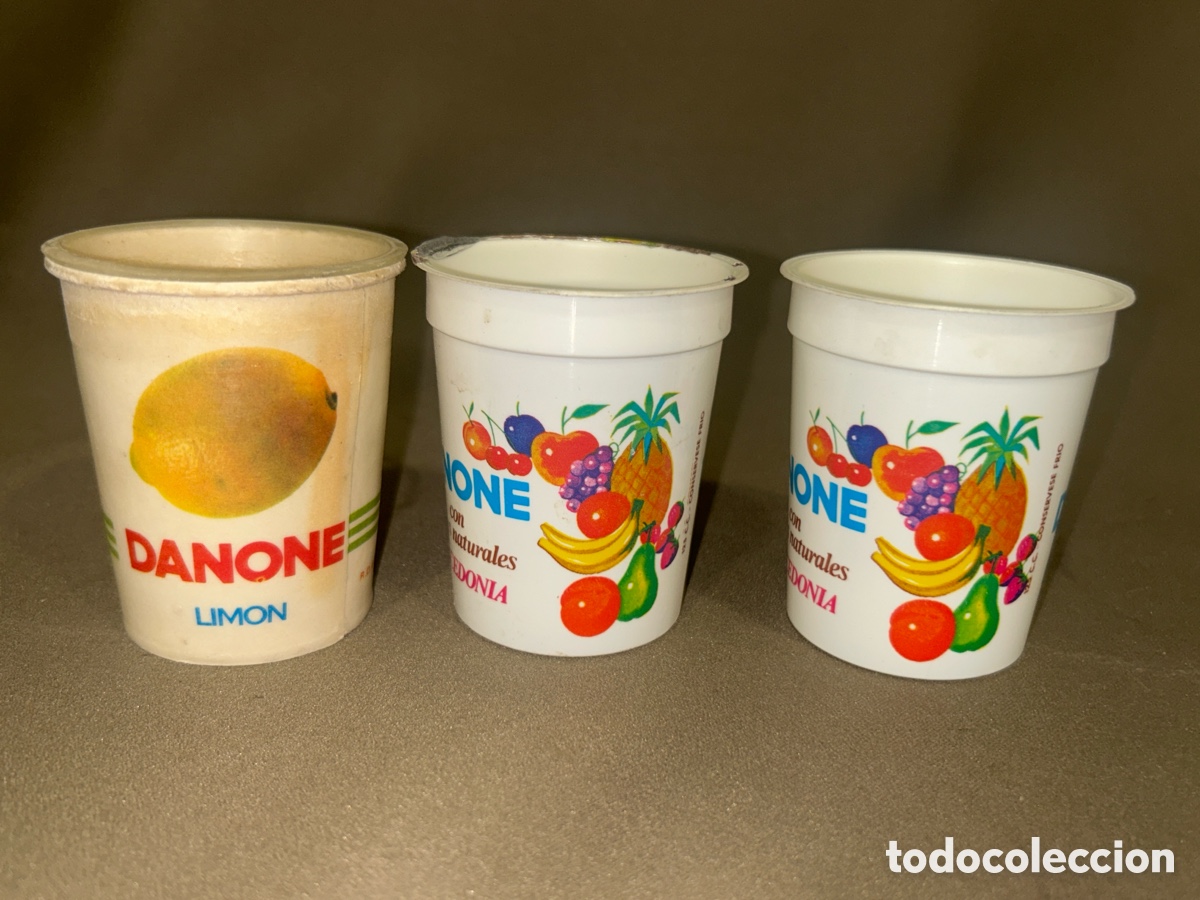 Cajas y cajitas met&aacute;licas: LOTE DE 3 VASITOS DE YOGURT DANONE , MACEDONIA Y LIM&Oacute;N, *VER FOTOS*