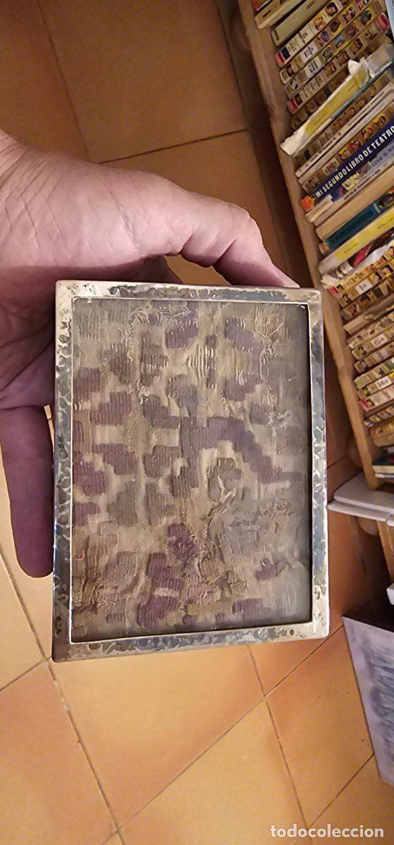 Cajas y cajitas met&aacute;licas: Preciosa caja de madera y plata con tejido antiguo Peru