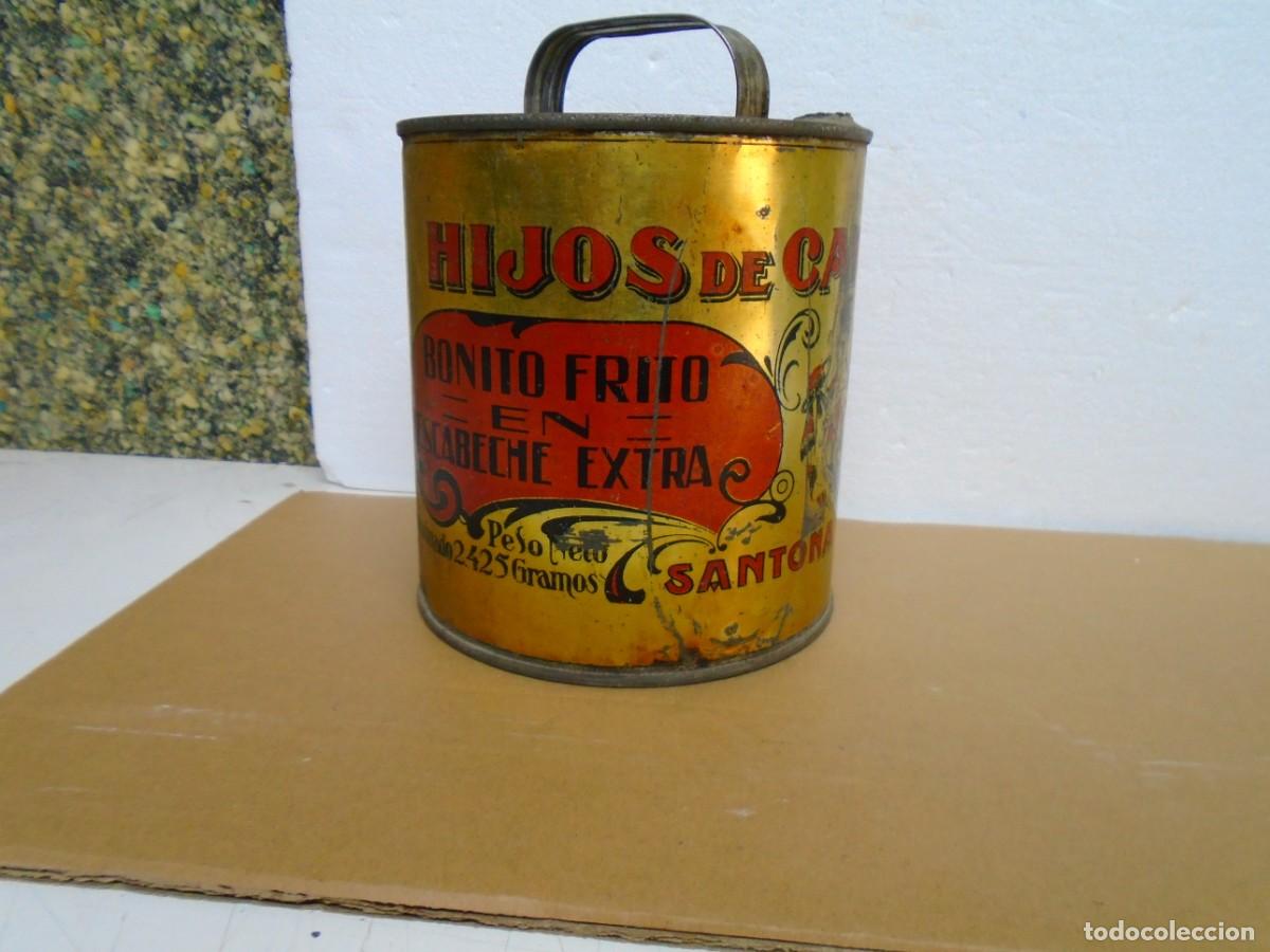 Cajas y cajitas met&aacute;licas: ANTIGUO BOTE DE HOJALATA LIT.DE BONITO FRITO EN ESCABECHE DE HIJOS DE CARLOS ALBO,ANTONA(CANTABRIA)
