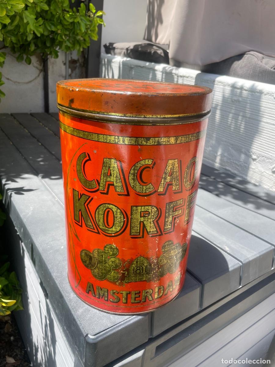 Cajas y cajitas met&aacute;licas: Antigua Lata / Bote de Cacao Korff - Amsterdam - Litograf&iacute;a Vintage - Grande (30cm alto x 20cm d&iacute;a)