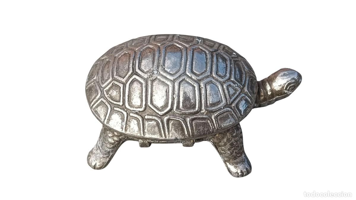 Cajas y cajitas met&aacute;licas: CAJITA PASTILLERO TORTUGA EN METAL PLATEADO ALPACA - CAPARAZ&Oacute;N ARTICULADO - A&Ntilde;OS 70/80
