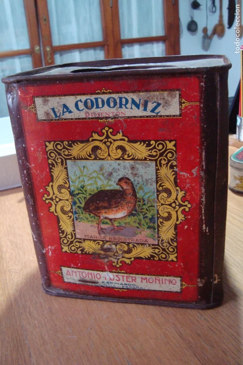 Cajas y cajitas met&aacute;licas: ANTIGUA LATA PIMENTON LA CORDORNIZ. ANTONIO FUSTER MO&Ntilde;INO. ESPINARDO MURCIA.