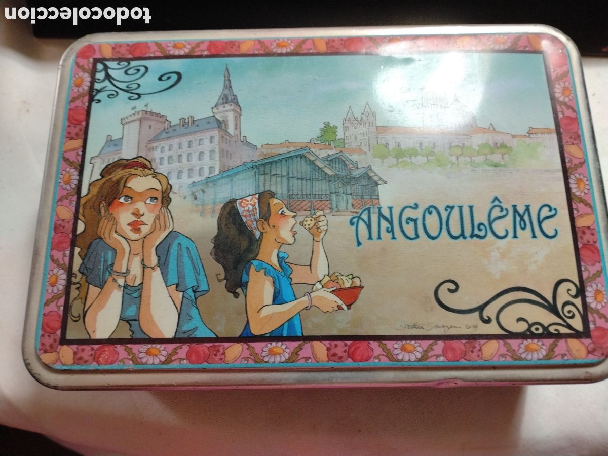 Cajas y cajitas met&aacute;licas: DELANNAY L&Eacute;VEILLE GALLETAS - ANGOUL&Ecirc;ME FRANCIA - CAJA MET&Aacute;LICA VINTAGE- PAISAJE ART NOUVEAU.