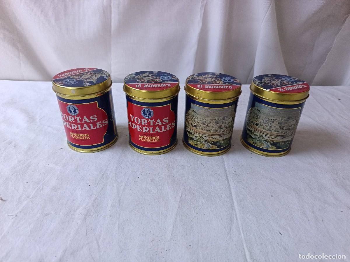 Cajas y cajitas met&aacute;licas: Lote de 4 cajas de lata litografiadas, de Tortas Imperiales, El Almendro, Monerris Planelles, Jijona