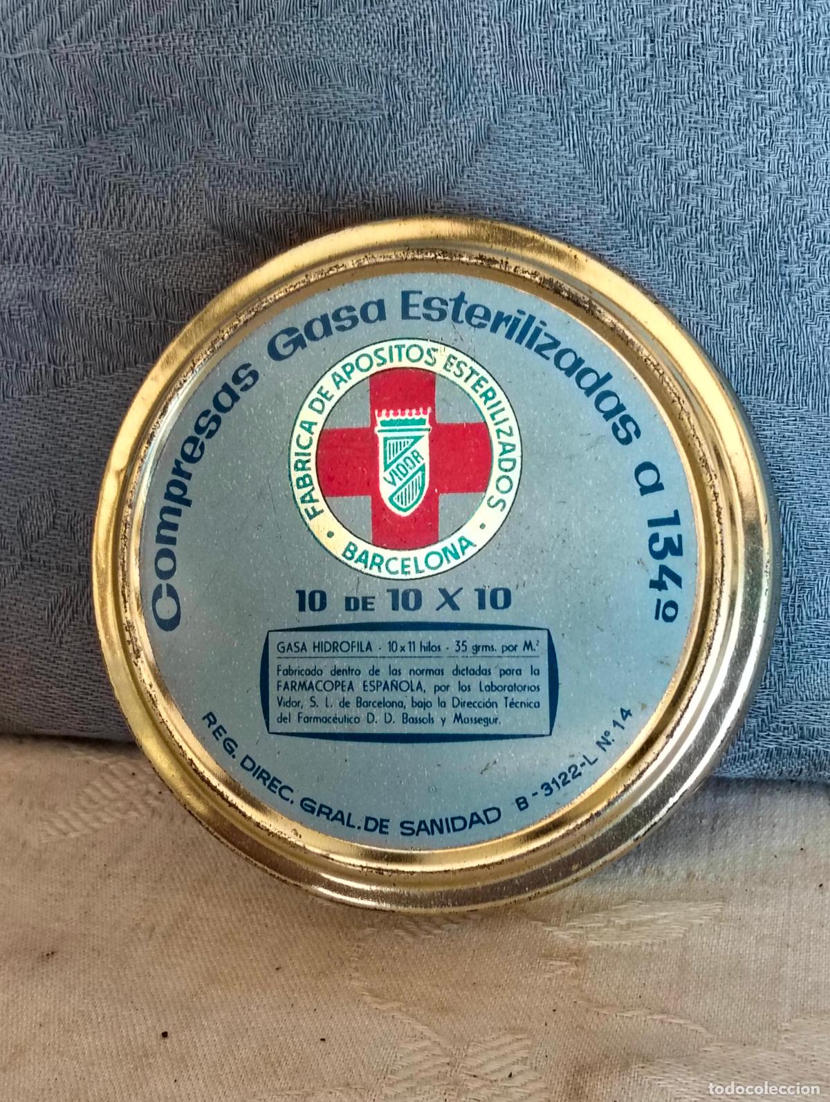 Casse e cassette metalliche: Caja de metal lata cajita antigua compresas gasa esterilizadas a 134&ordm; 10x10 fabrica de apositos