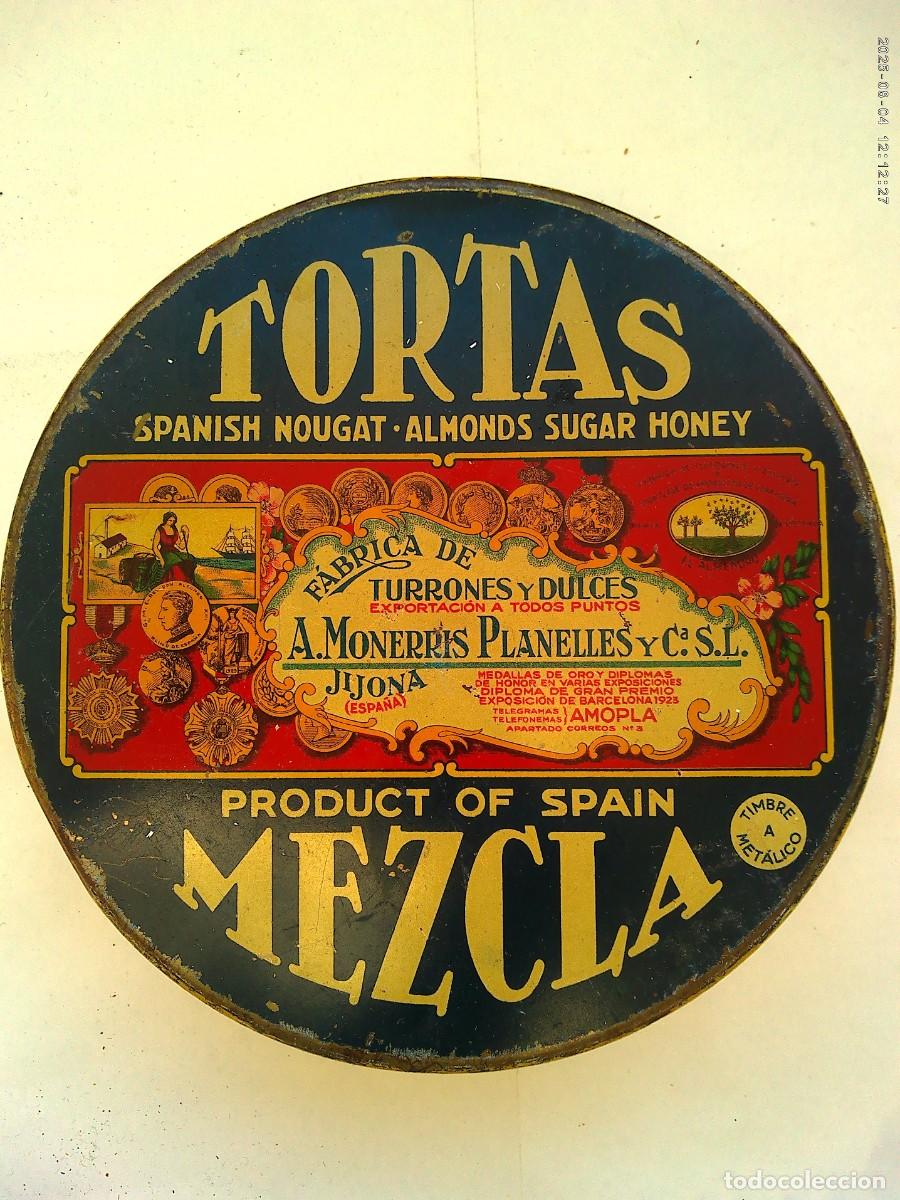 Cajas y cajitas met&aacute;licas: CAJA ANTIGUA DE TORTAS MEZCLA , DE MONERRIS PLANELLES , JIJONA . DE METAL