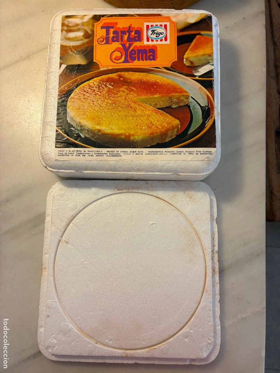 Cajas y cajitas met&aacute;licas: Helados Frigo tarta de yema caja de corcho original mide 22 x 22 x 6 cm se&ntilde;ales de uso