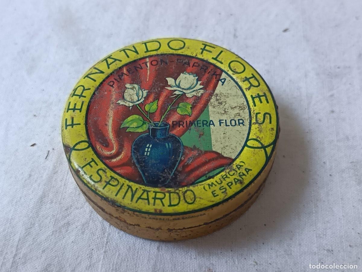 Caixas e caixinhas met&aacute;licas: Caja de lata litografiada, de pimient&oacute;n, Primera Flor, vac&iacute;a