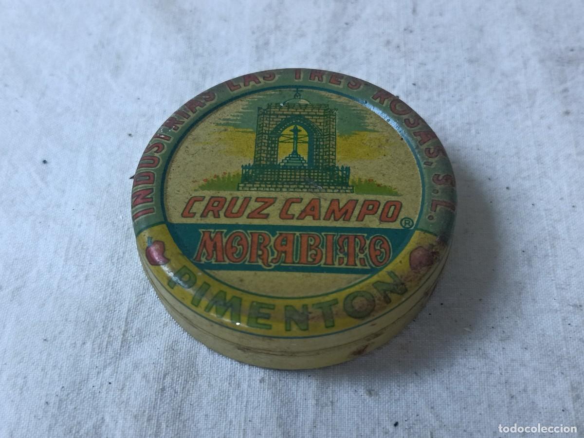 Caixas e caixinhas met&aacute;licas: Caja de lata litografiada, de pimient&oacute;n, Cruzcampo, vac&iacute;a