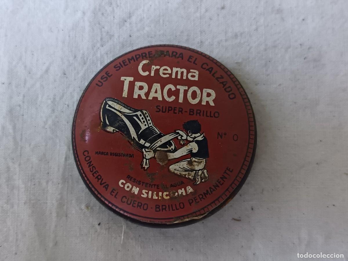 Caixas e caixinhas met&aacute;licas: Caja de lata litografiada, de crema para el calzado, Tractor, en rojo