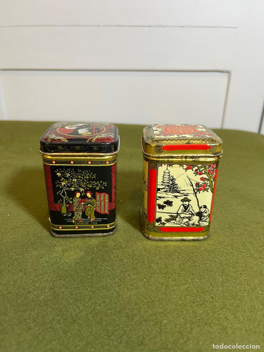 Boxes and metal boxes: Lote de 2 antiguas latas de t&eacute; chino decoradas &ndash; Pu Li Tea y caja oriental met&aacute;lica vintage