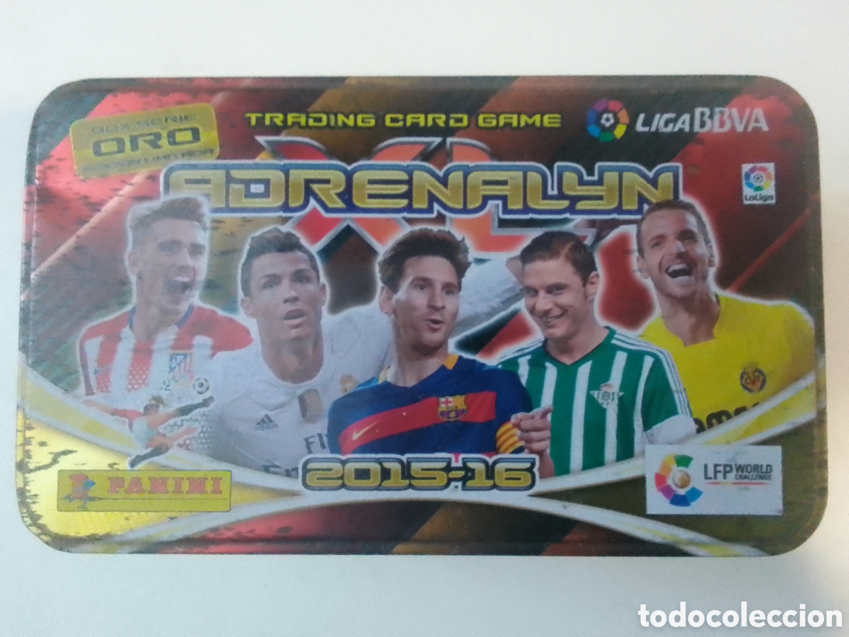 Cajas y cajitas met&aacute;licas: Caja met&aacute;lica vac&iacute;a Adrenalyn XL 2015-16 BOX SERIE ORO.