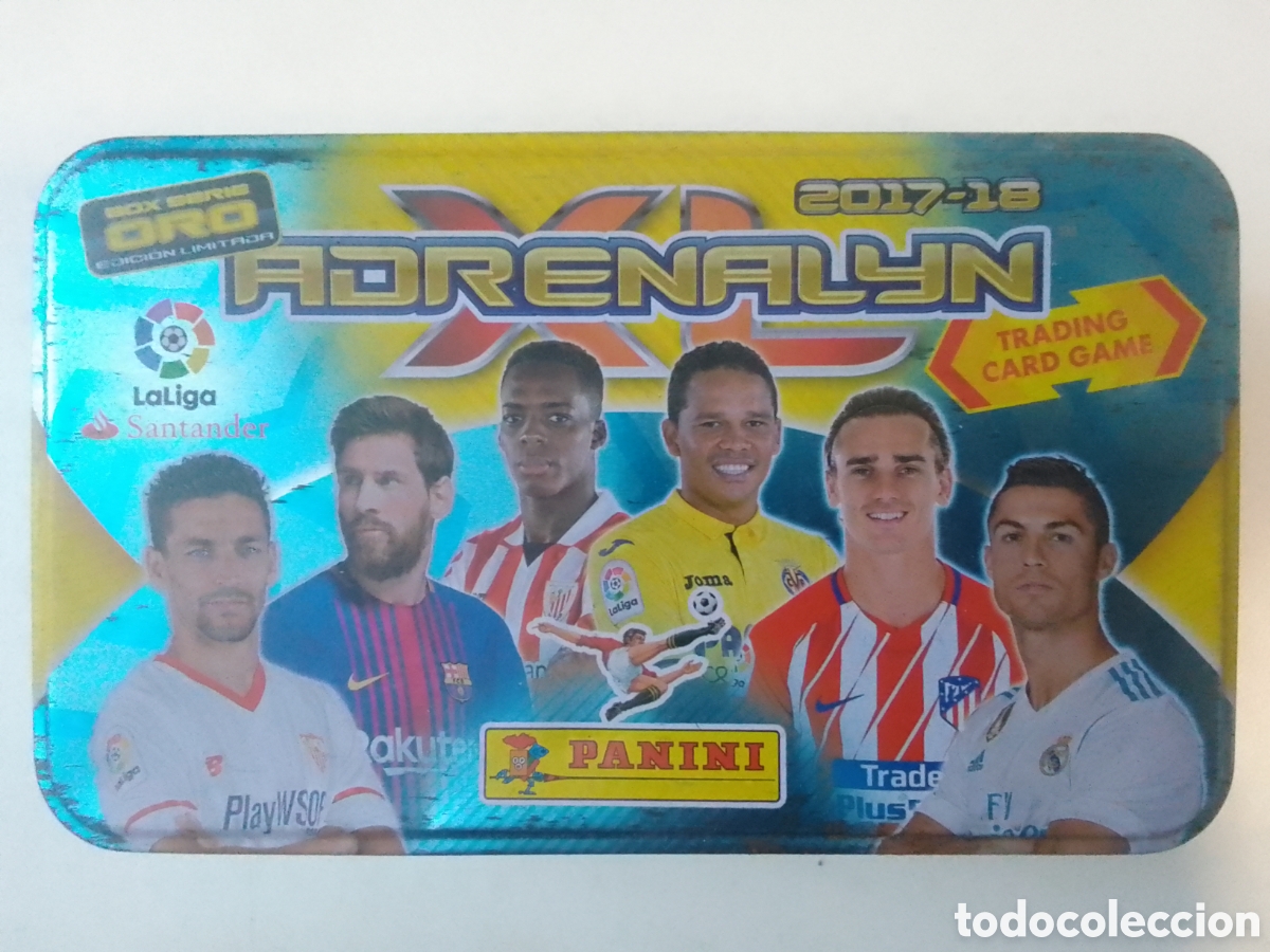 Cajas y cajitas met&aacute;licas: Caja met&aacute;lica vac&iacute;a Adrenalyn XL 2017-18 BOX SERIE ORO.