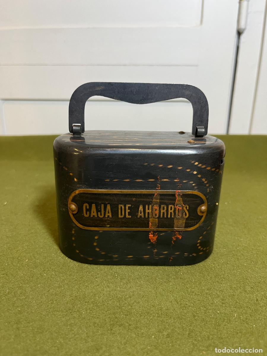 Cajas y cajitas met&aacute;licas: Hucha Caja de Ahorros antigua de chapa litografiada imitaci&oacute;n carey estilo Art D&eacute;co a&ntilde;os 30-40
