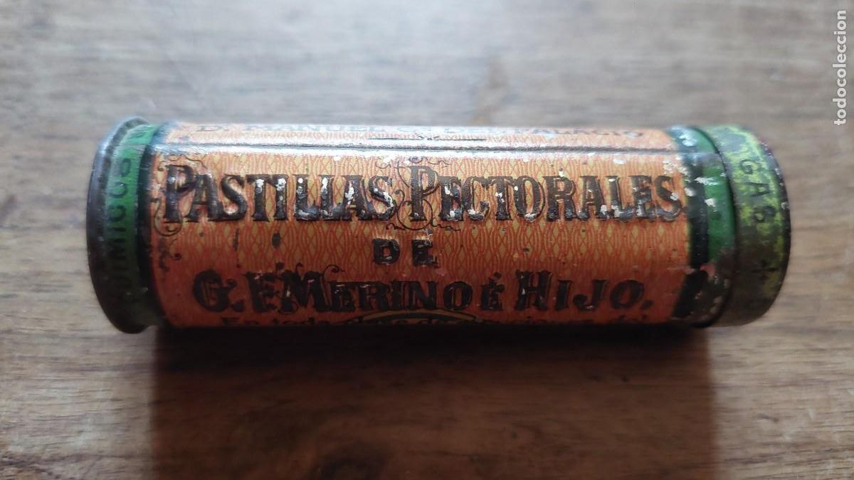 Cajas y cajitas met&aacute;licas: Antigua lata de pastillas pectorales Merino e Hijo &Eacute;poca Isabelina