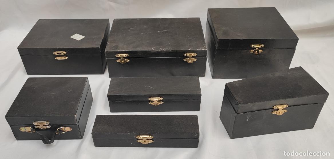 Cajas y cajitas met&aacute;licas: LOTE DE 7 CAJAS NEGRAS DE MADERA FORRADAS POR DENTRO