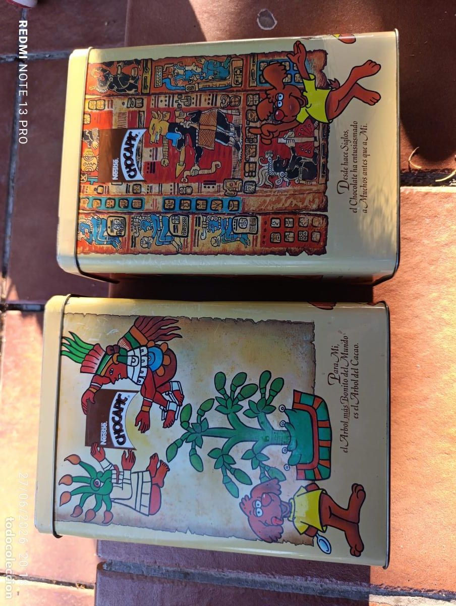 Cajas y cajitas met&aacute;licas: Caja, lata, met&aacute;lica de CHOCAPIC de NESTLE, Con motivos mexicanos, aztecas. A&ntilde;os 90s.