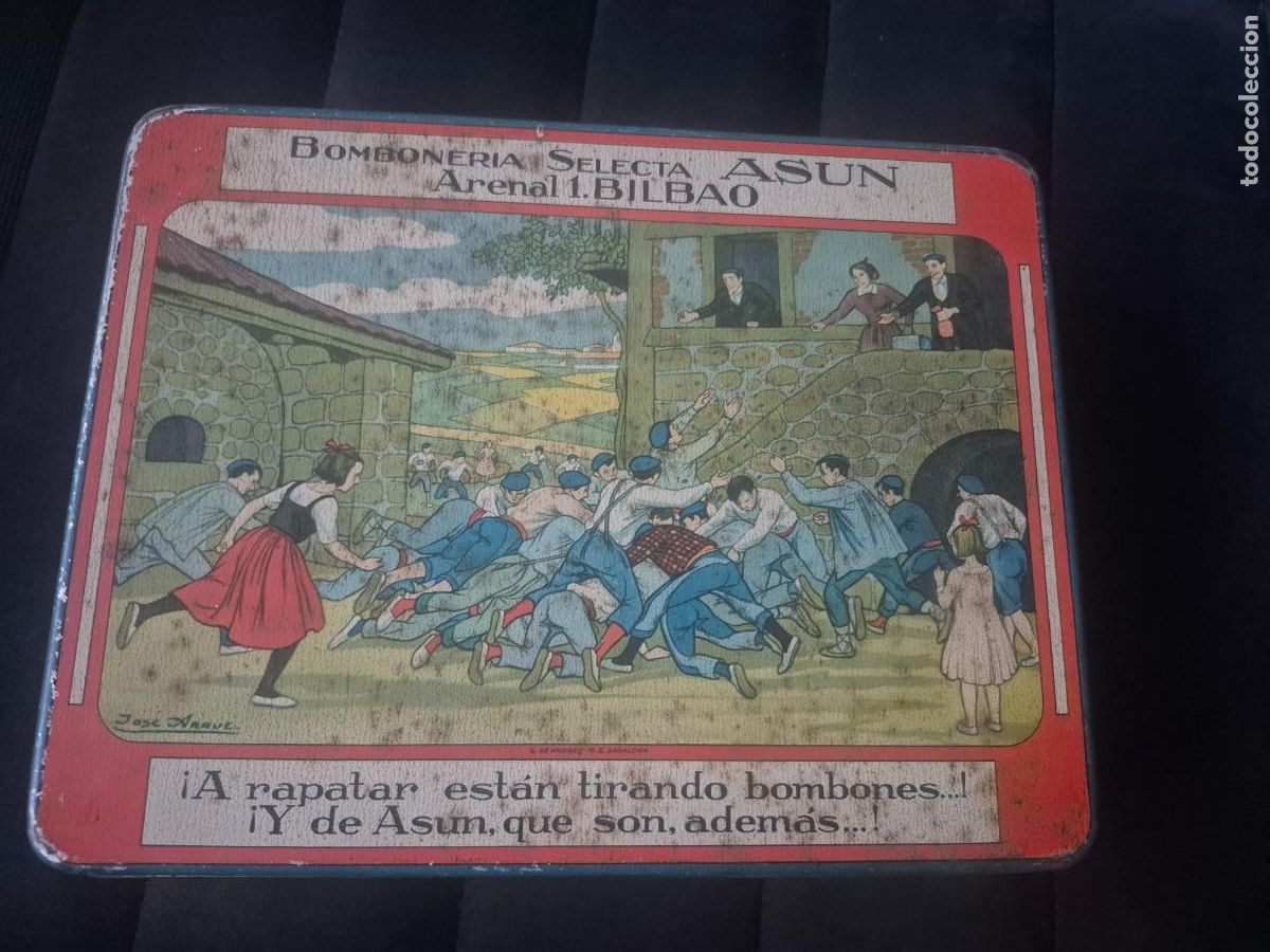 Cajas y cajitas met&aacute;licas: CAJA BOMBONES - BOMBONERIA SELECTA ASUN, ARENAL 1 BILBAO, ILUSTRACI&oacute;N JOSE ARRUE -A&ntilde;OS 50-PAIS VASCO