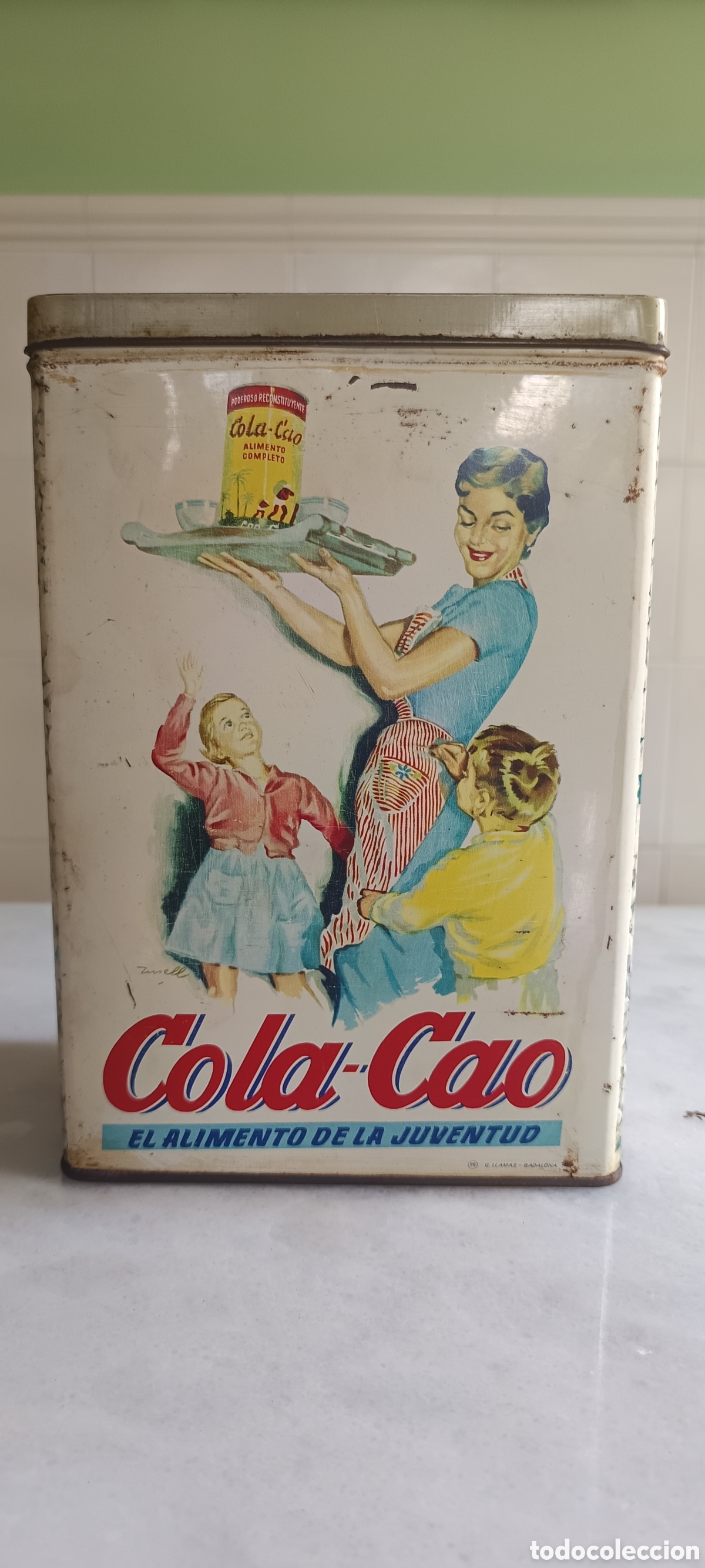 Cajas y cajitas met&aacute;licas: Lata antigua Cola-Cao original a&ntilde;os 50/60 &ndash; Publicidad vintage &ndash; Bote met&aacute;lico con tapa