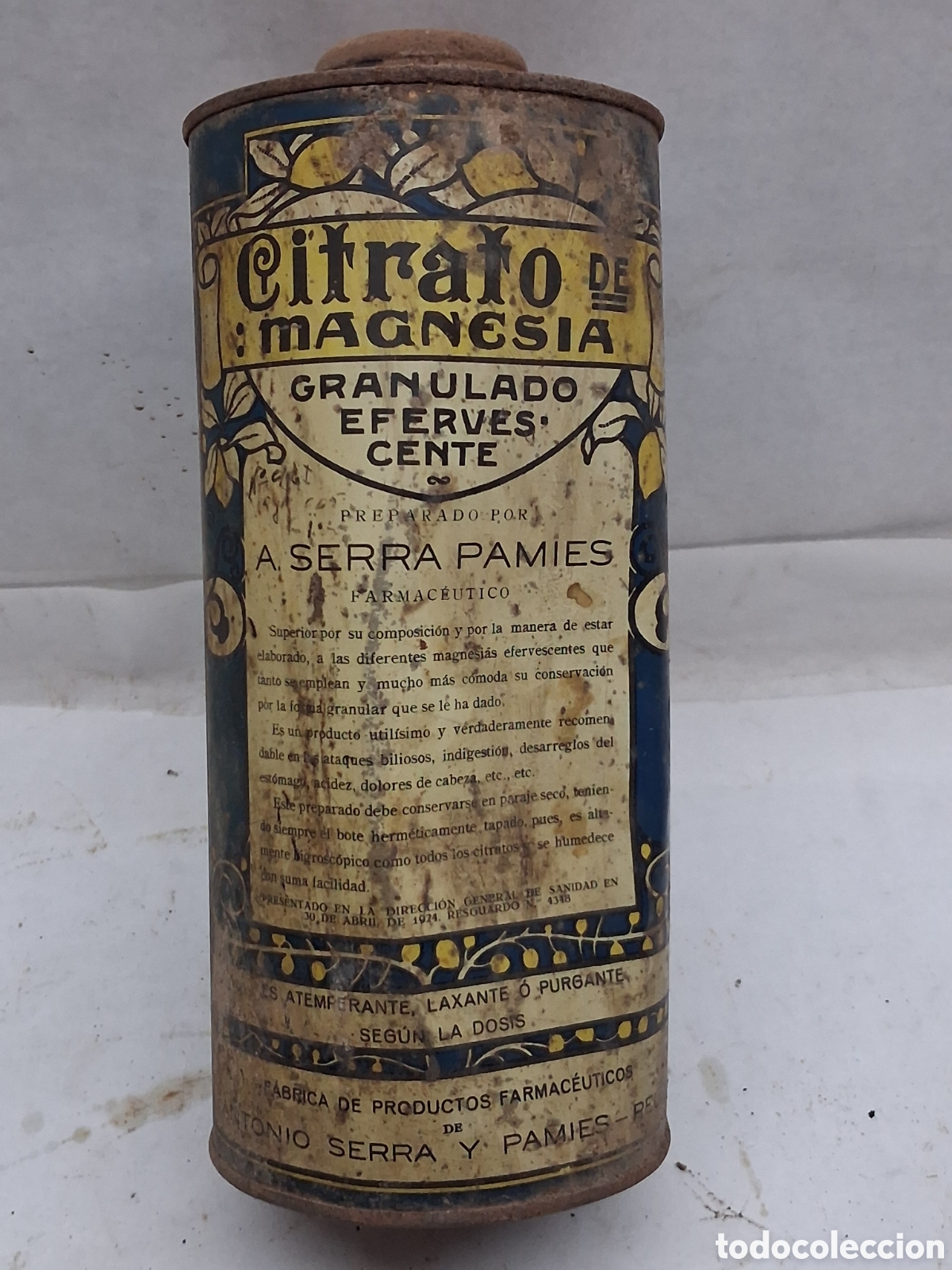 Blechdosen und Kisten: citrato de magnesio. Serra y Pam&iacute;es.