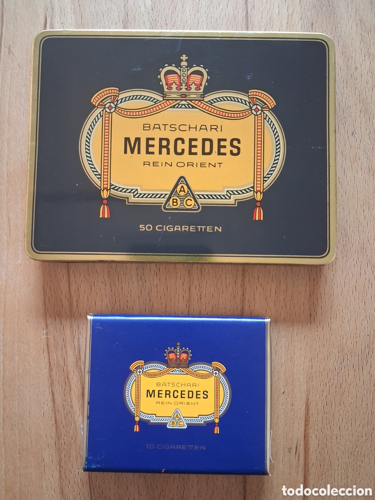 Cajas y cajitas met&aacute;licas: 2 Batschari Mercedes Schachteln mit Original Zigarren Rein Orient TOP Metall Papier 50er bis 60er