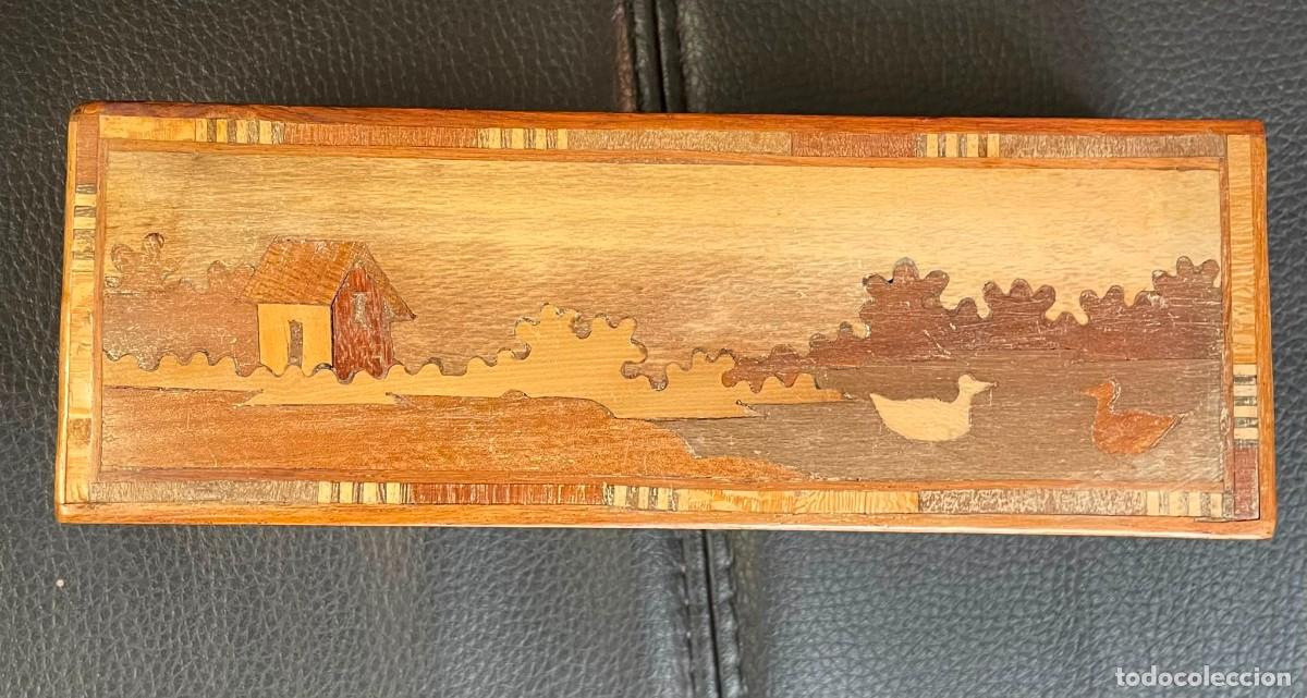 Cajas y cajitas met&aacute;licas: Cajita de madera. Plumier o estuche. Tapa marqueter&iacute;a