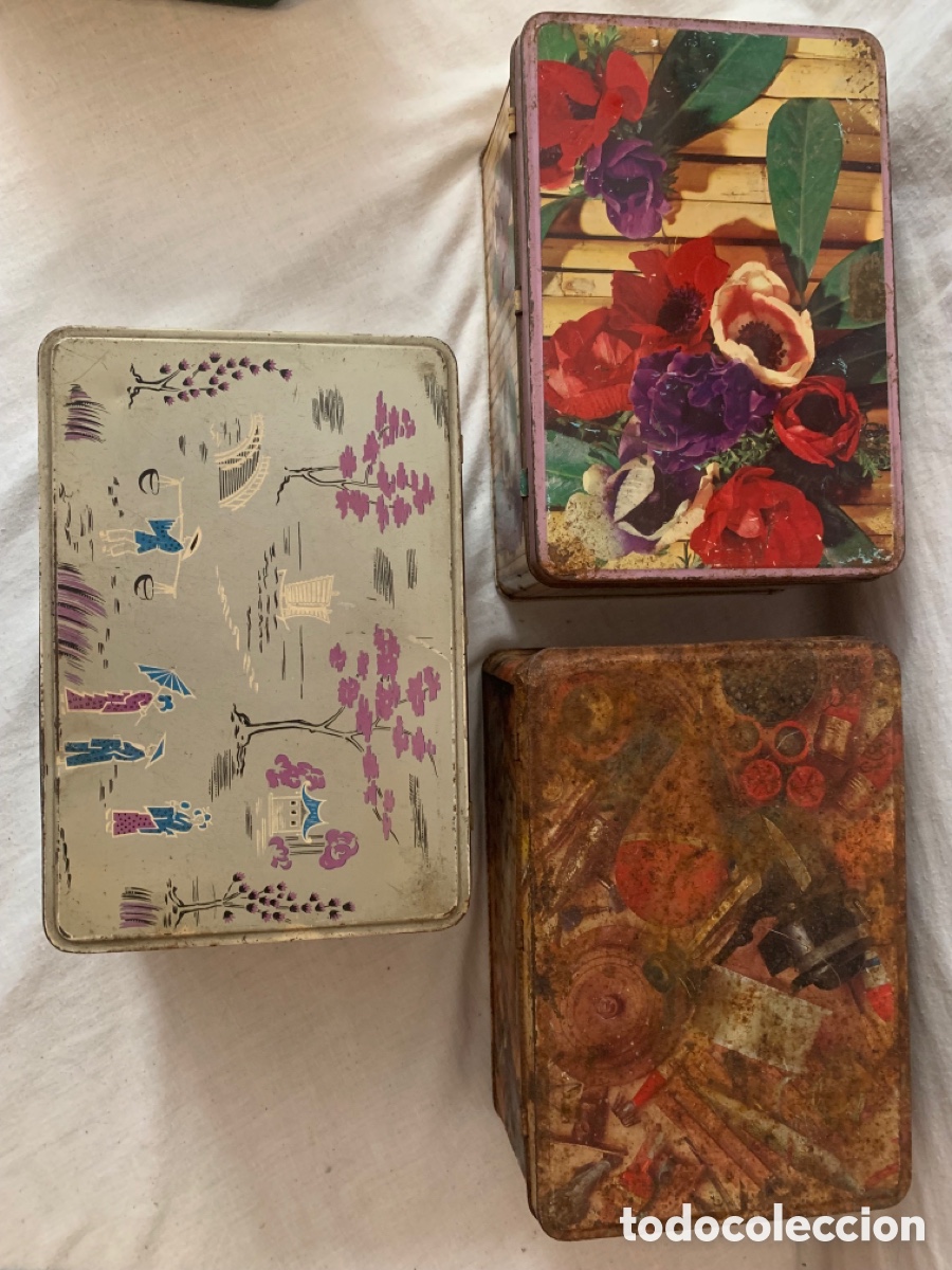 Cajas y cajitas met&aacute;licas: 3 Cajas decoradas Cola-Chao vintage