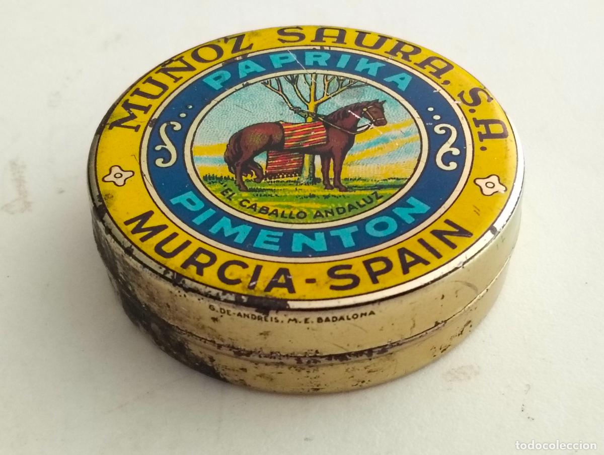 Cajas y cajitas met&aacute;licas: CAJA METALICA PIMENTON EL CABALLO ANDALUZ, MU&Ntilde;OZ SAURA, MURCIA- ESPA&Ntilde;A, MEDIDAS 5,5 X 1,5 CM