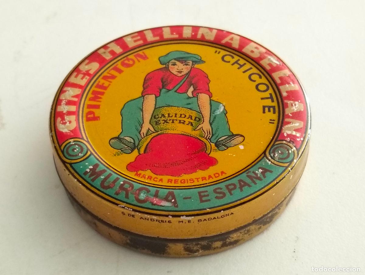 Cajas y cajitas met&aacute;licas: CAJA PIMENTON CHICOTE, GINES HELLIN ABELLAN, MURCIA- ESPA&Ntilde;A, MEDIDAS 5,5 X 1,5 CM